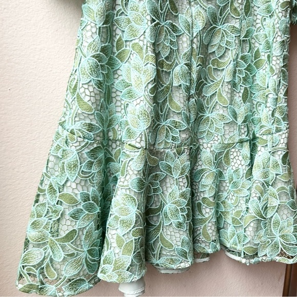Shoshanna Layne Lace Puff-Sleeve Mini dress Green Light Blue Sz 12 - Picture 9 of 16